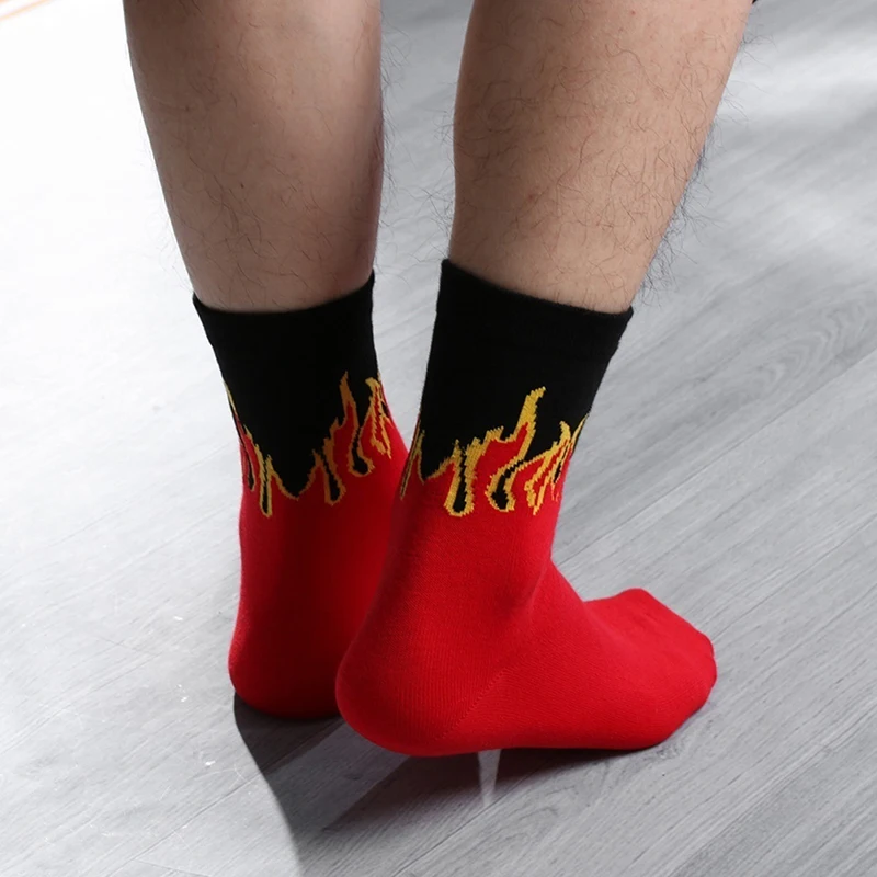 CXZD модные унисекс уличные стильные Носки с рисунком пламени веселое пламя скейтборд с узором хип-хоп мужские хлопковые носки счастливые женские длинные носки