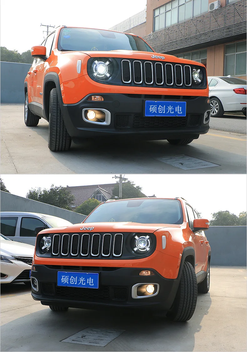 Автомобильный Стильный чехол на голову для Jeep Renegade фары Renegade- светодиодный фонарь DRL Объектив Двойной Луч Биксенон HID