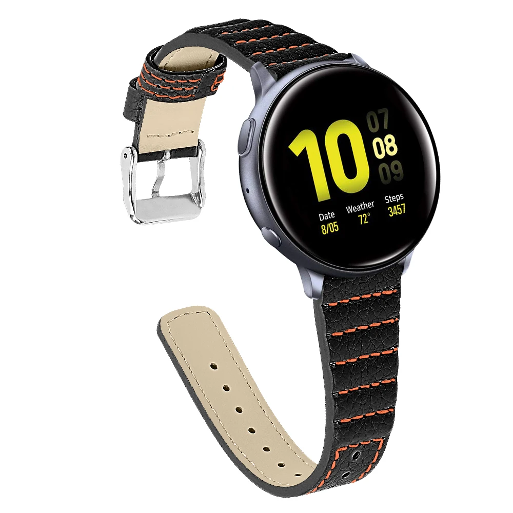 

For Samsung Galaxy Watch Active 2 Leather Band Wavy Line Genuine Leather Bracelet T Type Replacement Watch Strap