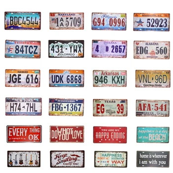 

Vintage Car Number License Plates Metal Tin Signs Home Wall Plaque Stickers Bar Club Garage Decor Posters Iron Painting 15x30 cm
