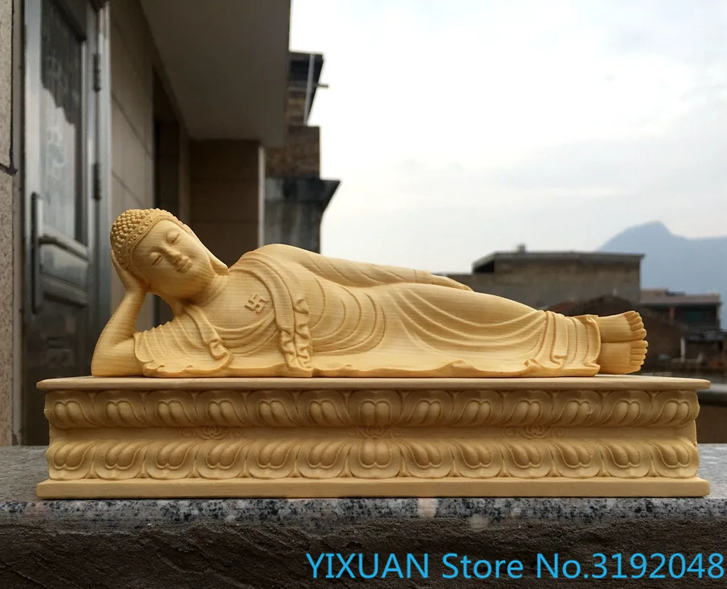 Taiwanese Birch Sakyamuni Buddha home business office ornaments carving crafts imported boxwood carving sleeping Buddha