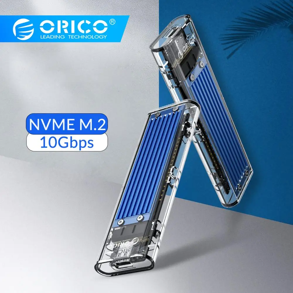 ORICO прозрачный NVME M.2 для Тип-C SSD чехол M ключ внешний USB3.1 Gen2 10 Гбит/с мини USB C SSD корпус Поддержка UASP 2 ТБ JMS578