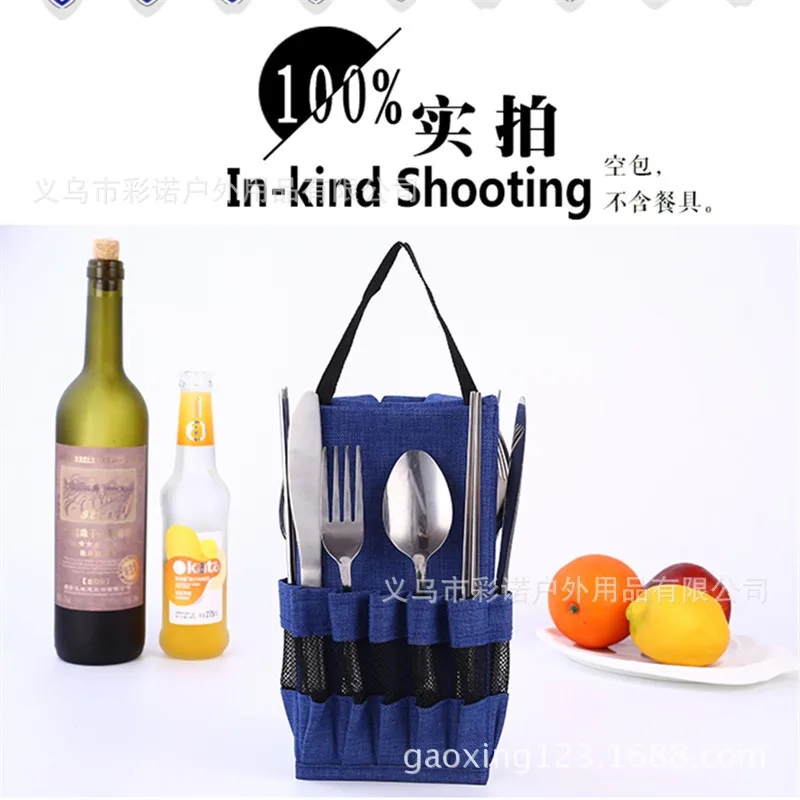 New Style Export South Korea Stainless Steel Spoon Chopsticks Fork Knife 13 Pieces Tableware Storage Bag Manufacturers Direct Se
