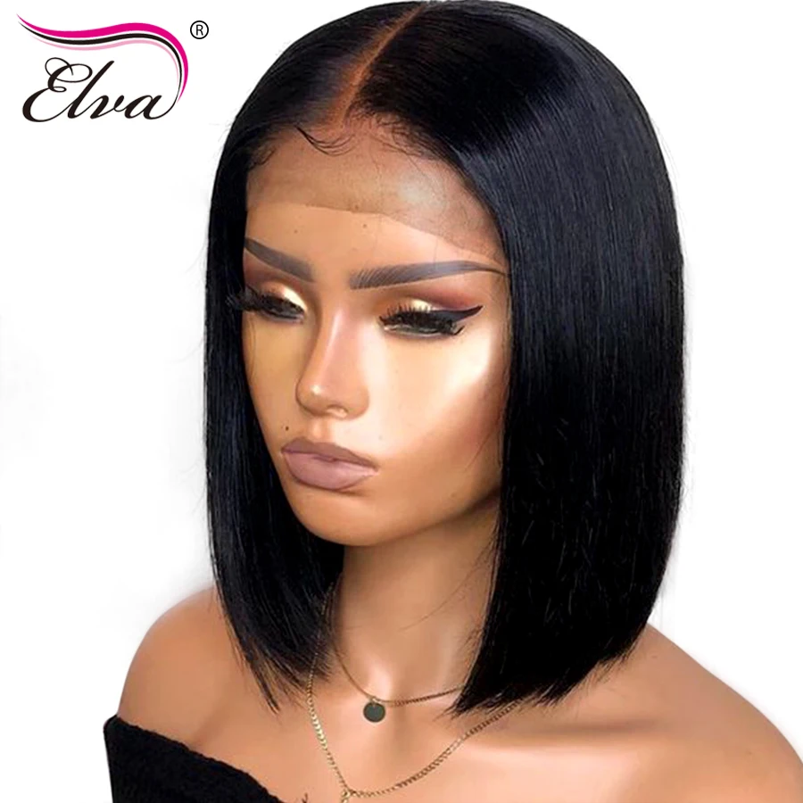 Skup 13x6 koronkowe peruki z ludzkich włosów Elva Bob peruka krótka, koronkowa peruka z przodu Extra Pro. Ratio Remy włosy 150% Bob peruka wstępnie oskubane włosy dla dzieci