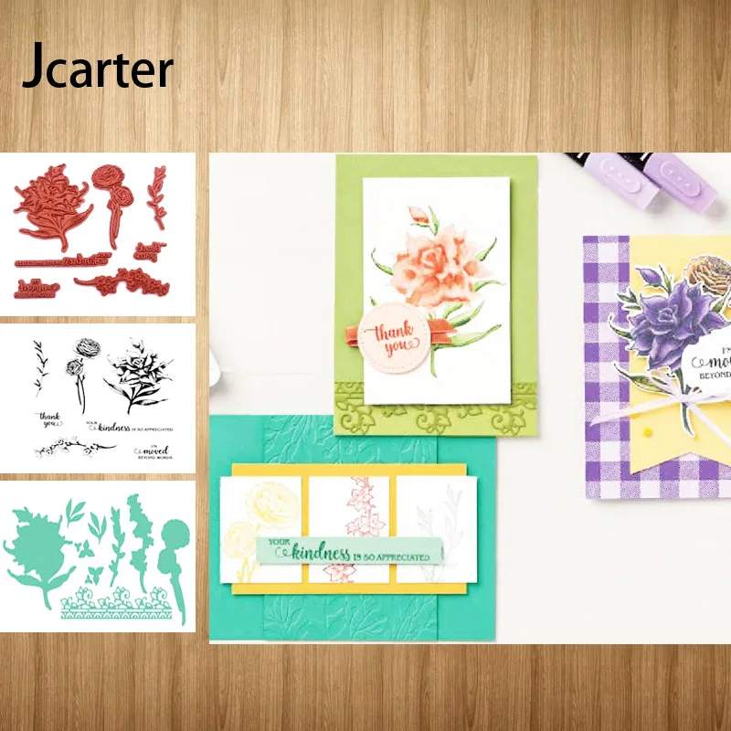 

Metal Cutting Dies and Rubber Stamps Thank you Flowers Scrapbooking Craft Stencil DIY Album Paper Make Template Decor New Design