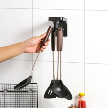 

360 Rotating Hooks Wall Mounted Coat Hanger 6 Hooks Clothes Ties Bag Holder Shelf Rack Kitchen Gadgets