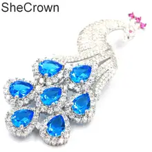 62x28 мм SheCrown большой тяжелый 15,2 г Феникс Париж, голубой топаз розовый турмалин серебряная брошь