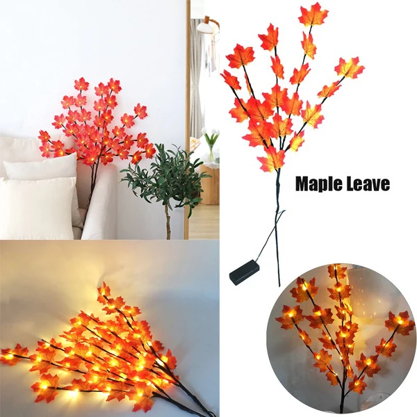 Ação de Graças Dia das Bruxas Maple Leaf Ramo Nova Quarto Casa Atmosfera Decoração Simulação Árvore Led Luz 1 Led maple leaf luz ramo nova ação