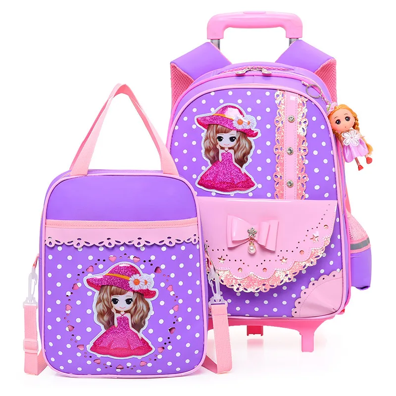 

New Removable Children School Bags with 2/6 Wheels for Girls Trolley Backpack Kids Wheeled Bag Bookbag travel luggage 2pcs/set