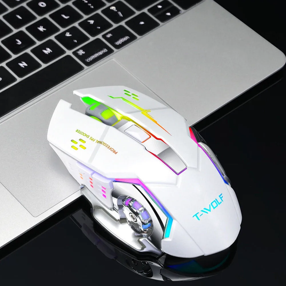 RGB подсветка перезаряжаемая беспроводная мышка Бесшумная эргономичная, игровая мышь 6 клавиш 2400 dpi для ноутбука Pro Gamer