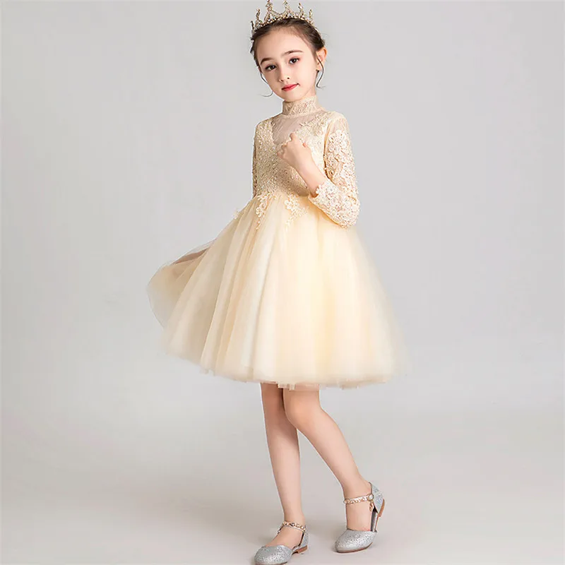 Baby Kids Elegant Lace Birthday Evening Party Princess Mesh Dress 3~13Years Children Infant Luxury Host Tutu Pageants Dress Wear