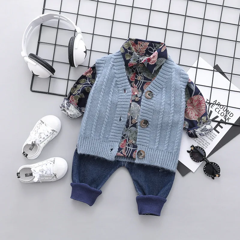 

2019 Spring And Autumn New Style Leaf Printed Shirt Suit Sweater Cardigan Baby Suit In Children Autumn Suit