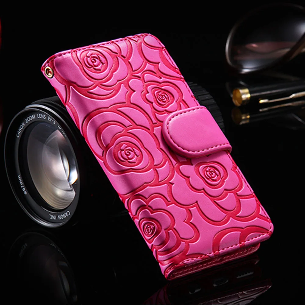 rose red Кожаный чехол-книжка с тиснением камелии для iPhone XS Max, XR, X, 8, 7, 6S Plus, 5S, SE, цветочный кошелек, чехол-книжка из искусственной кожи для телефона Etui - Цвет: rose red