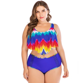 

Wipalo Plus Size Women Ruffles High Waist Gradient Color Swimsuit Bikini Sets Bathing Suit Tummy Control Two Piece Tankini Suits