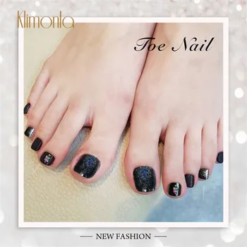 

24Pcs/Set Colorful Black False Nails For Feet Toenails Patch With Glue Full Cover Press on Foot Art Tips Fake Nails Accessories