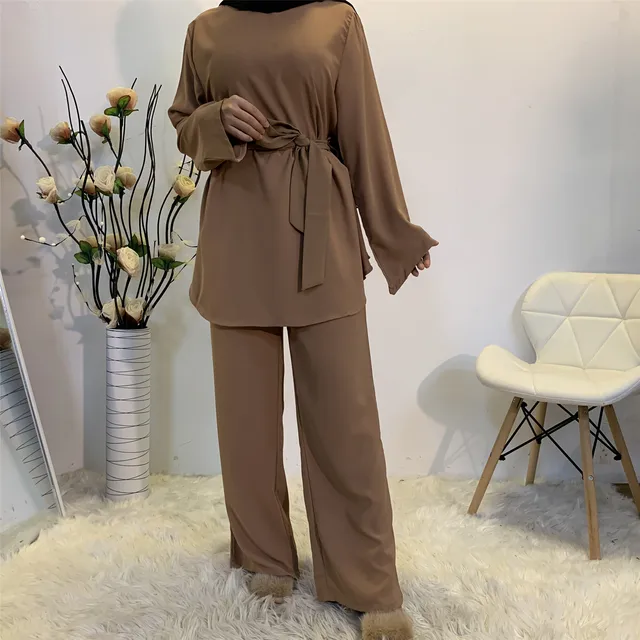 ¡Novedad! Conjunto de dos piezas de alta calidad para mujer musulmana, Tops y pantalones, ropa islámica de Turquía a la moda