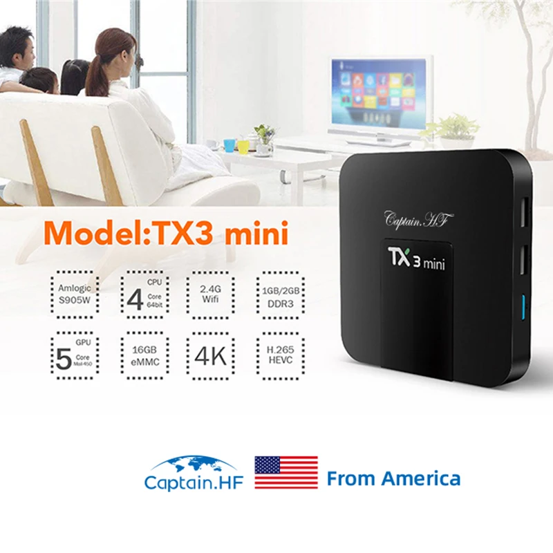 США капитан HF TX3 Мини Смарт ТВ коробка S905W четырехъядерный 2,4 ГГц WiFi Android 8,1 поддержка 4K YouTube медиаплеер TX3mini телеприставка
