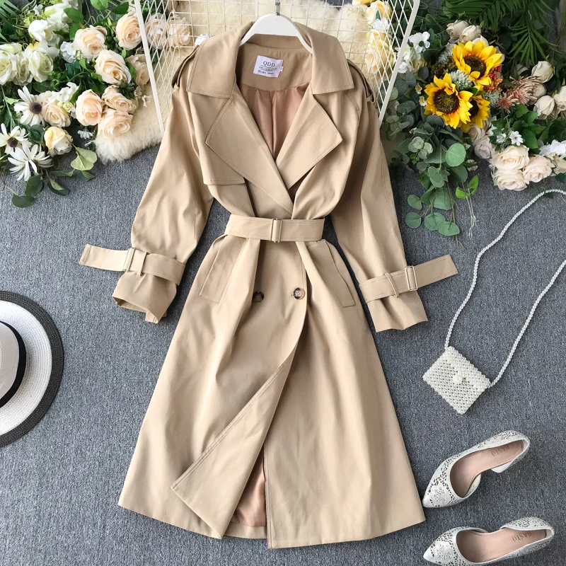 

Foamlina Women Windbreaker 2019 Autumn Winter Long Trench Coat Turn Down Collar Long Sleeved Double Breated Casual Long Coat