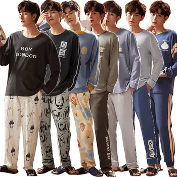 

2020 Autumn Winter Long Sleeve Cotton Pajama Sets for Men High Quality Sleepwear Suit Pyjamas Male Lounge Homewear Home Clothes