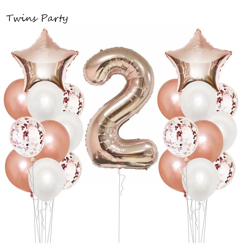 Twins Party Rose Gold 2nd Star Foil Latex Balloons Happy Birthday Decorations Kids Decor Number 1 2 3 4 5 6 | Дом и сад