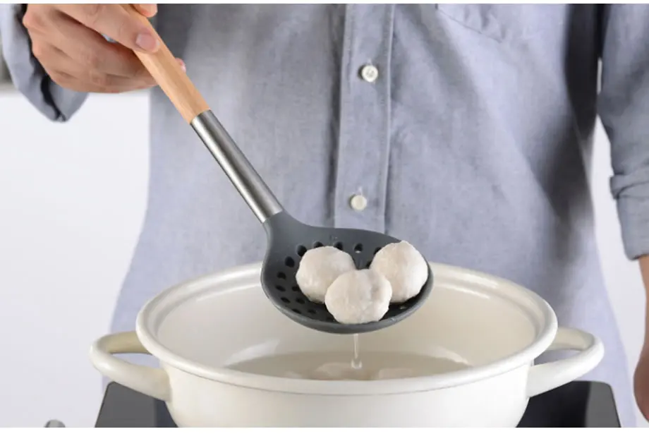 6 шт силиконовые инструменты для приготовления пищи набор кухонных принадлежностей с держателем лопатка с горизонтальными прорезями лопатка для макарон суп сервировка большая ложка