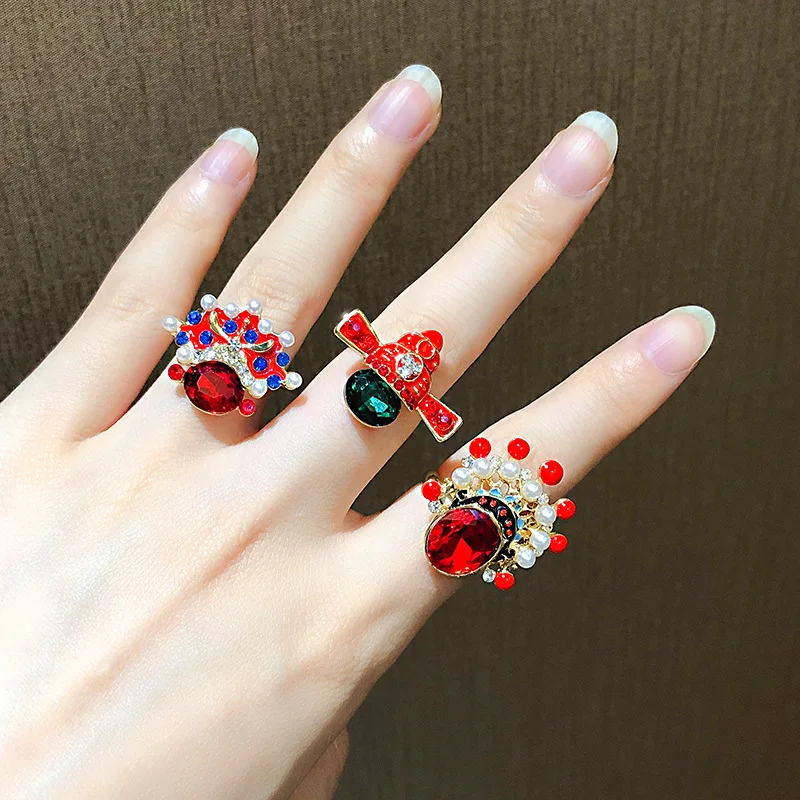 Темперамент Пекинская Опера лица кольца в виде масок ретро имитация жемчуга