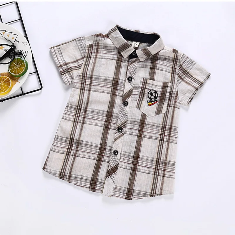 

New Baby Boys Cotton Short Sleeve Shirts Summer Plaid Printed Tops Tees Shirts Casual Blouse