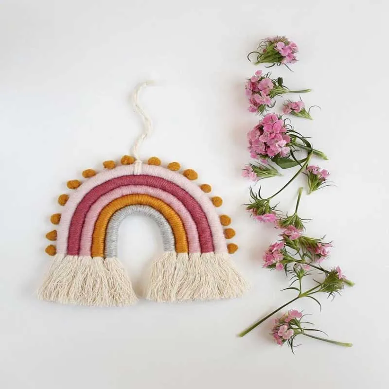 Nordic Handmade Rainbow Ornament Boho Tassels Balls Photograph Props Kids Room Wall Hanging Decor Girls Ornaments |