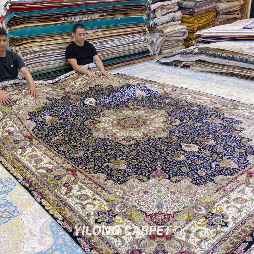 Yilong 9'x12' Vantage классический ковер большой темно-синий hereke ручной завязанный шелковый ковер(HF058A