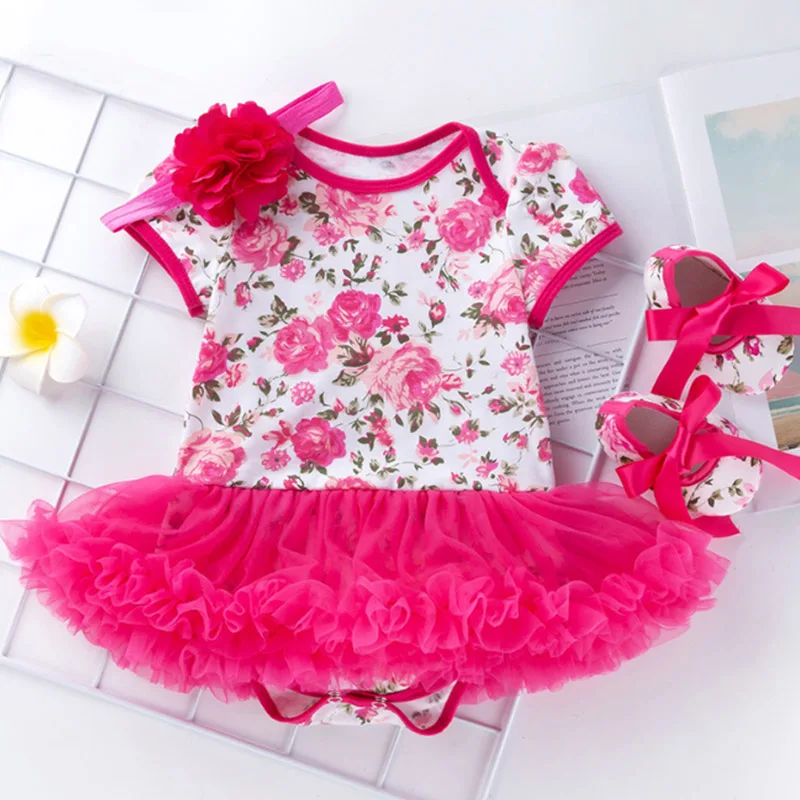 Летнее Сетчатое платье-комбинезон для маленьких девочек; удобное хлопковое платье принцессы с цветочным узором; сетчатый комбинезон+ обувь+ повязка на голову; комплект одежды из 3 предметов