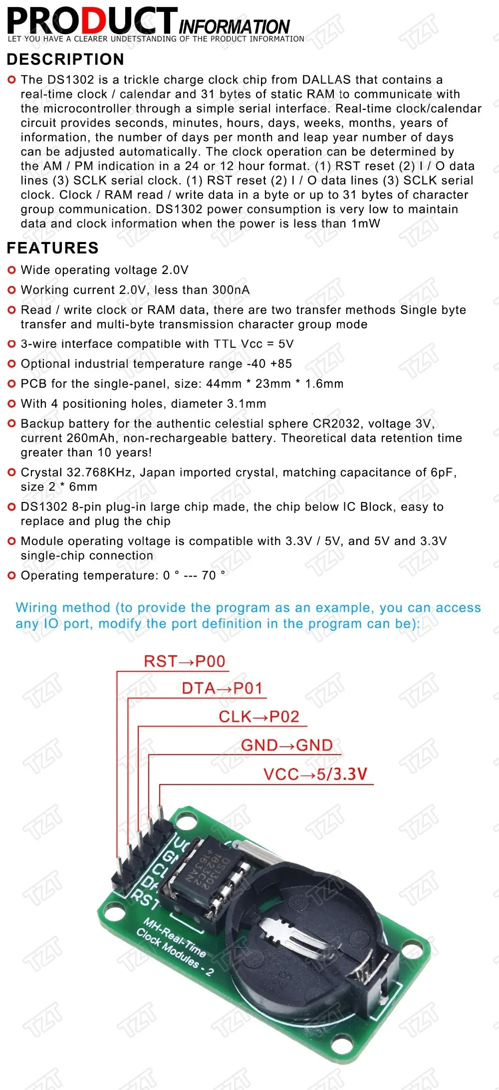 TZT Новое поступление RTC DS1302 модуль часов реального времени для AVR ARM PIC SMD для Arduino