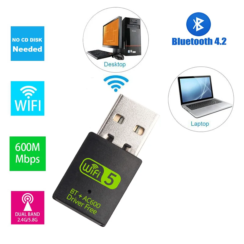 USB Wifi адаптер 600 Мбит/с Bluetooth адаптер Бесплатный драйвер 5 ГГц антенна USB Ethernet ПК Wi-Fi адаптер Lan Wifi ключ AC приемник Z4