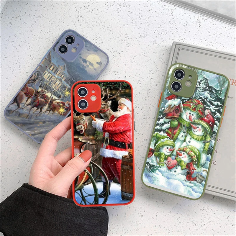 New Year Christmas Shockproof Phone Case For iPhone 12 11 Pro Max XS XR X 13 Mini 7 8 Plus SE 2020 Cartoon Pattern Cover | Мобильные