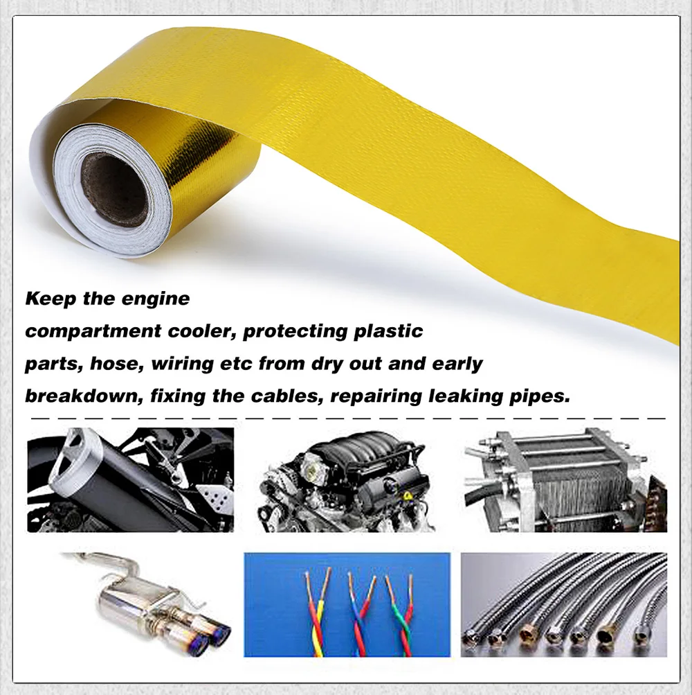 Moteur Thermique Bande D'échappement Thermique Pour Voiture, 5M X 5cm, Enveloppe De Bouclier D'isolation Thermique Pour Prise D'air, Feuille D'aluminium Automatique, Avec 6 Attaches Scotch Thermique