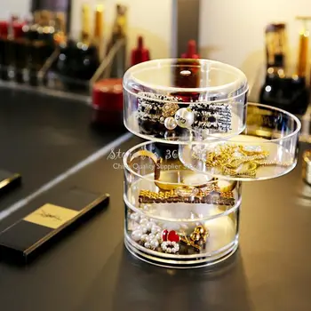 

Y70,4 layers of rotation jewelry box Acrylic Cosmetic organize daily household rotated dust-proof storage box with lid