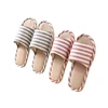 Striped Linen Four Season Indoor Slippers Women Cotton Non-slip Soft Bottom Home Wood Floor Sandals Couple Flip Flops Slides 1