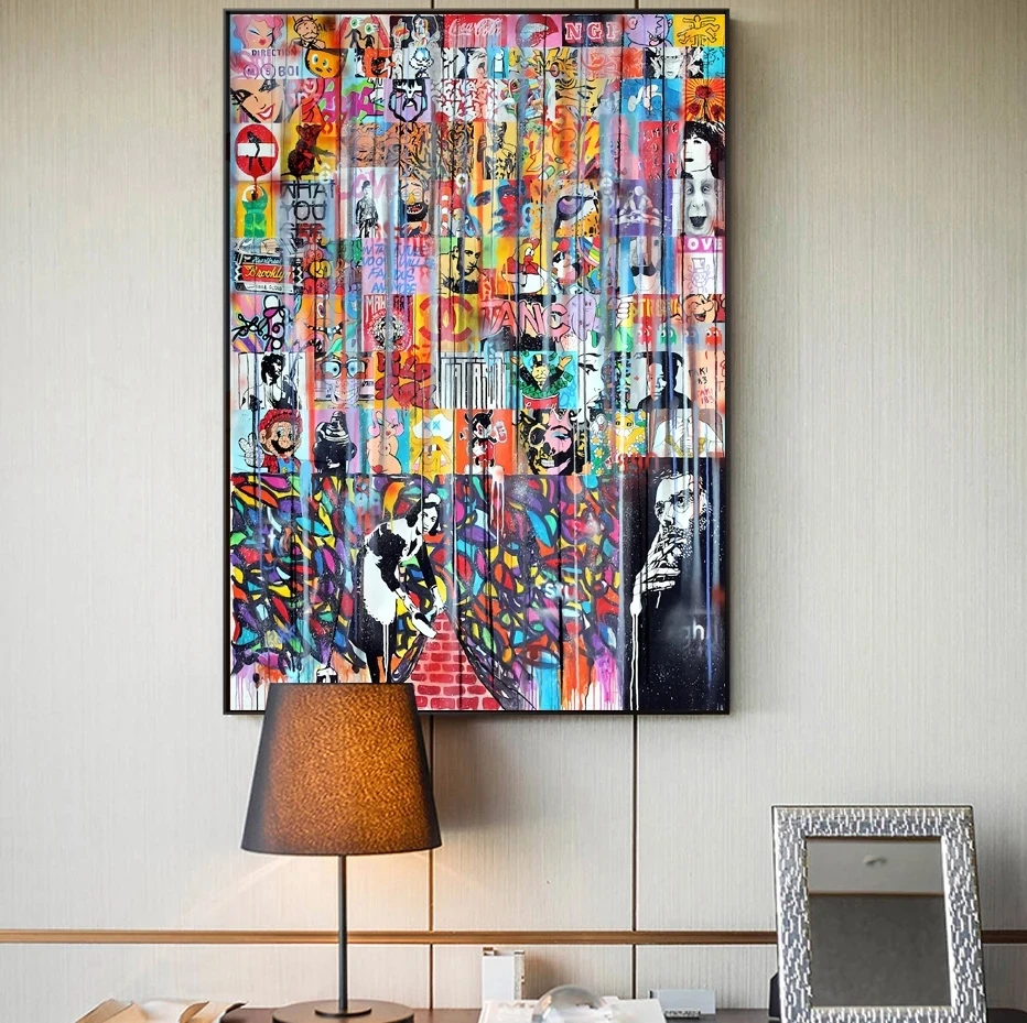 

Colourful Abstract Graffiti Collage Wall Art Poster Picture On Canvas Prints Funny Decorative Painting Artwork For Living Room