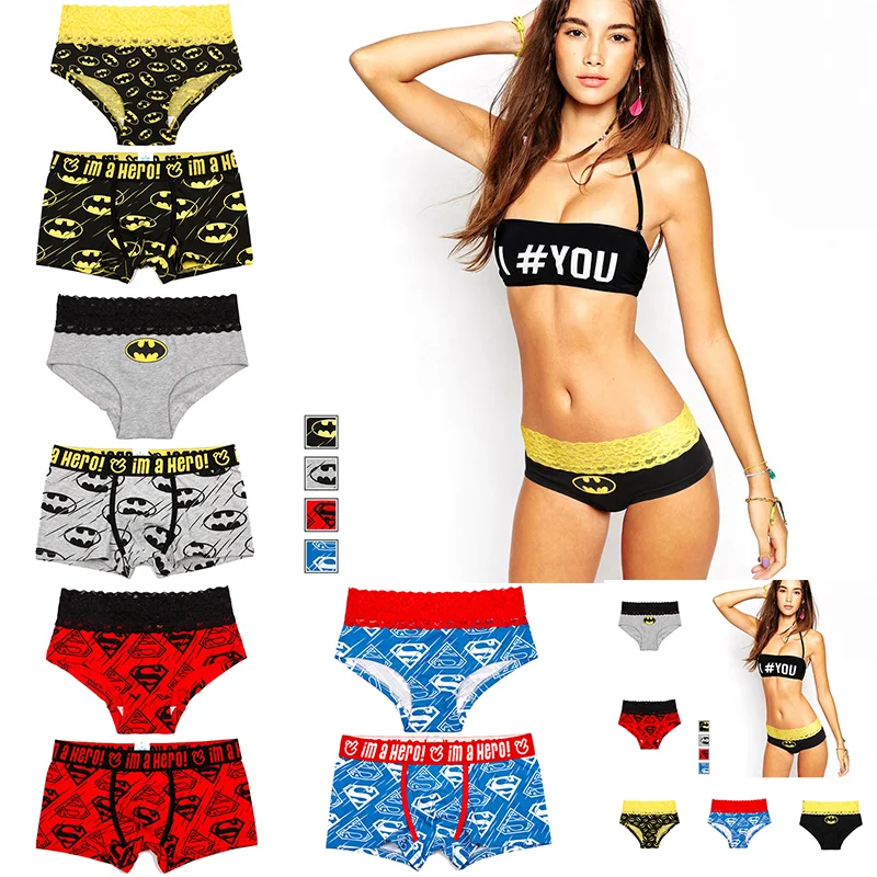 

Sexy Superman Batman Cartoon Print Couple Panties Lace Triangle Women's Panties Men's Boxer Panties