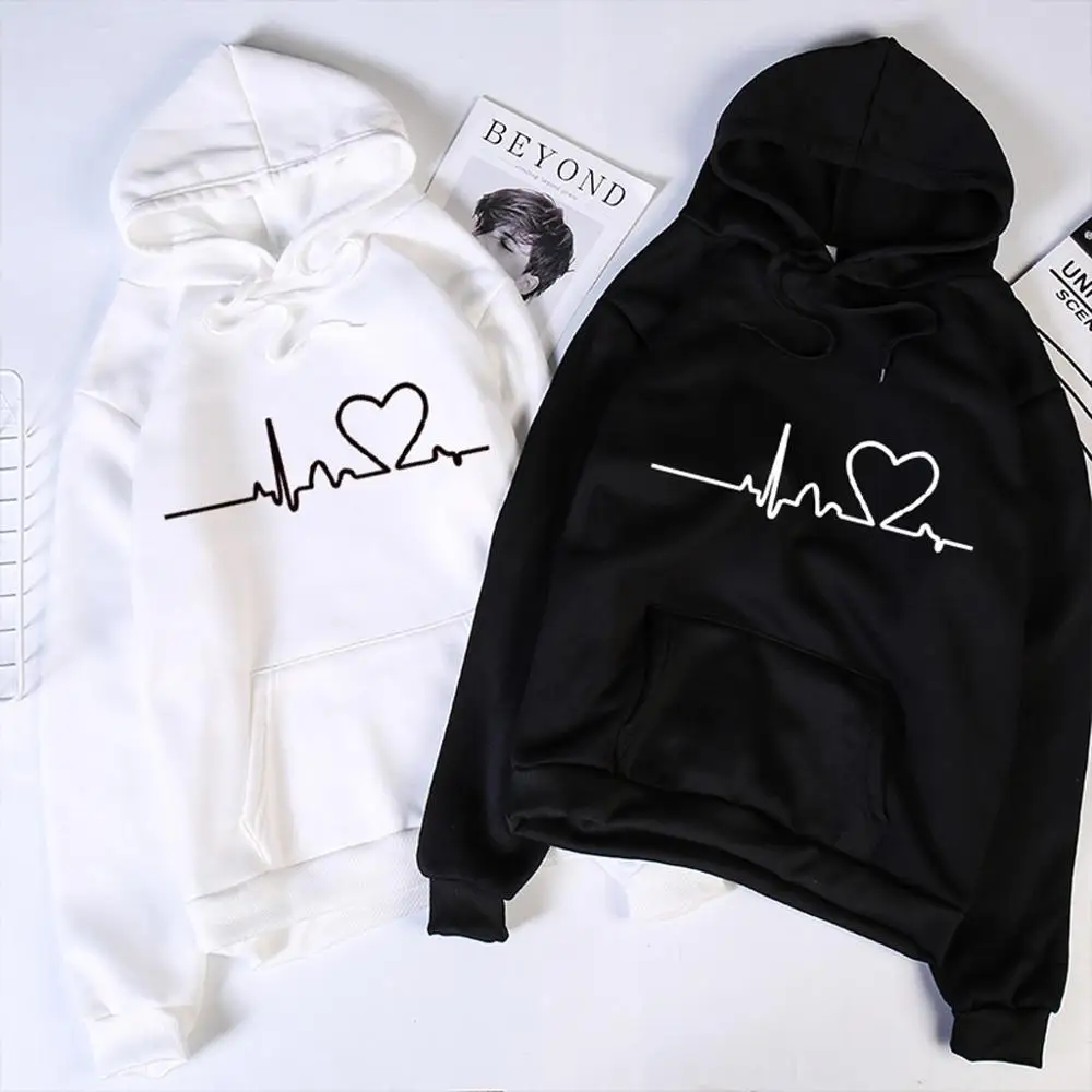 Sudaderas con capucha Día de San Valentín para parejas, suéter de manga larga con estampado de corazón Harajuku, Tops para mujer, otoño y primavera|Sudaderas capucha y sudaderas| - AliExpress