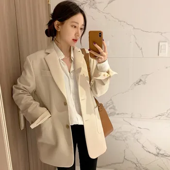 

GOOHOJIO 2020 New Single Breasted Casual Jackets Overcoats Temperament Cardigan Female Blazers Autumn Oversized Tops for Women