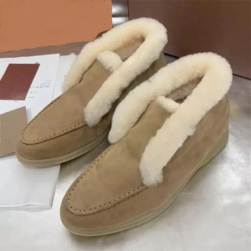 

Women Snow Boots Natural Fur Genuine Leather Ankle Boots Winter Lace-up Boots Slip-on Comfortable Flat Wool Boots Women Shoes