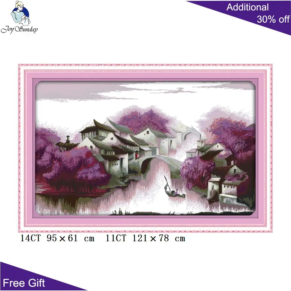 Joy Sunday Beautiful View of Jiangnan Handcraft F318 14CT 11CT Counted and Stamped Home Decor Purple Dream Cross Stitch kits | Дом и сад