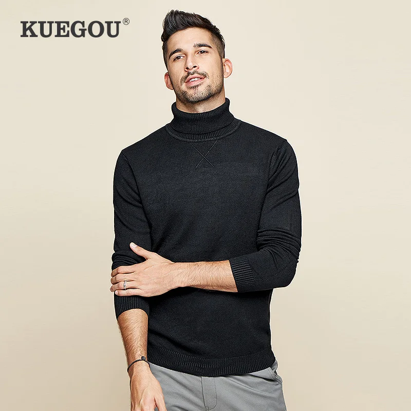 ^*Best Offers Kuegou Brand men turtleneck winter warm render unlined upper garment sweater knitting sweater cultivate one's morality XZ-89002