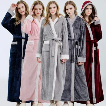 

Autumn Winter European And American Style Nightgown Thicken Warm Soft Plus Size Bathrobe Hooded Women's Sleepwear