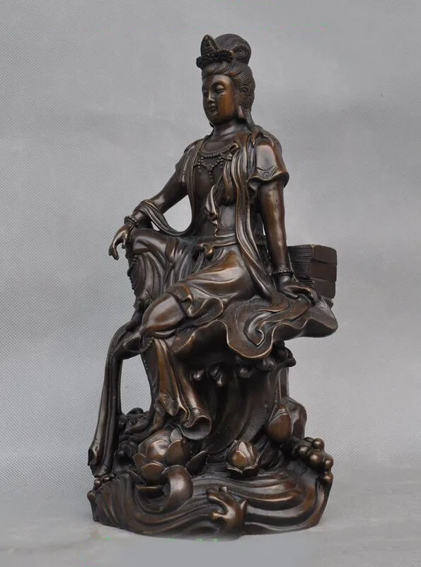 Свадебное украшение 1" Тибетский буддистский храм бронза Кван-Инь Гуаньинь Будда Бодхисаттва книжная статуя
