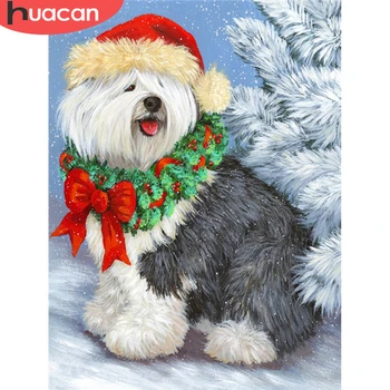 

HUACAN Diamond Painting Dog Kit Full Square Diamond Embroidery Winter Animal Mosaic Christmas Gift Decor For Home