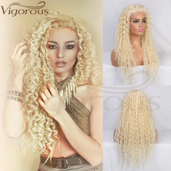 

Vigorous Long Curly Hair Lace Front Wigs Heat Resistant Free Part Synthetic Women's Wigs for African AmericanWomen Cosplay Wigs