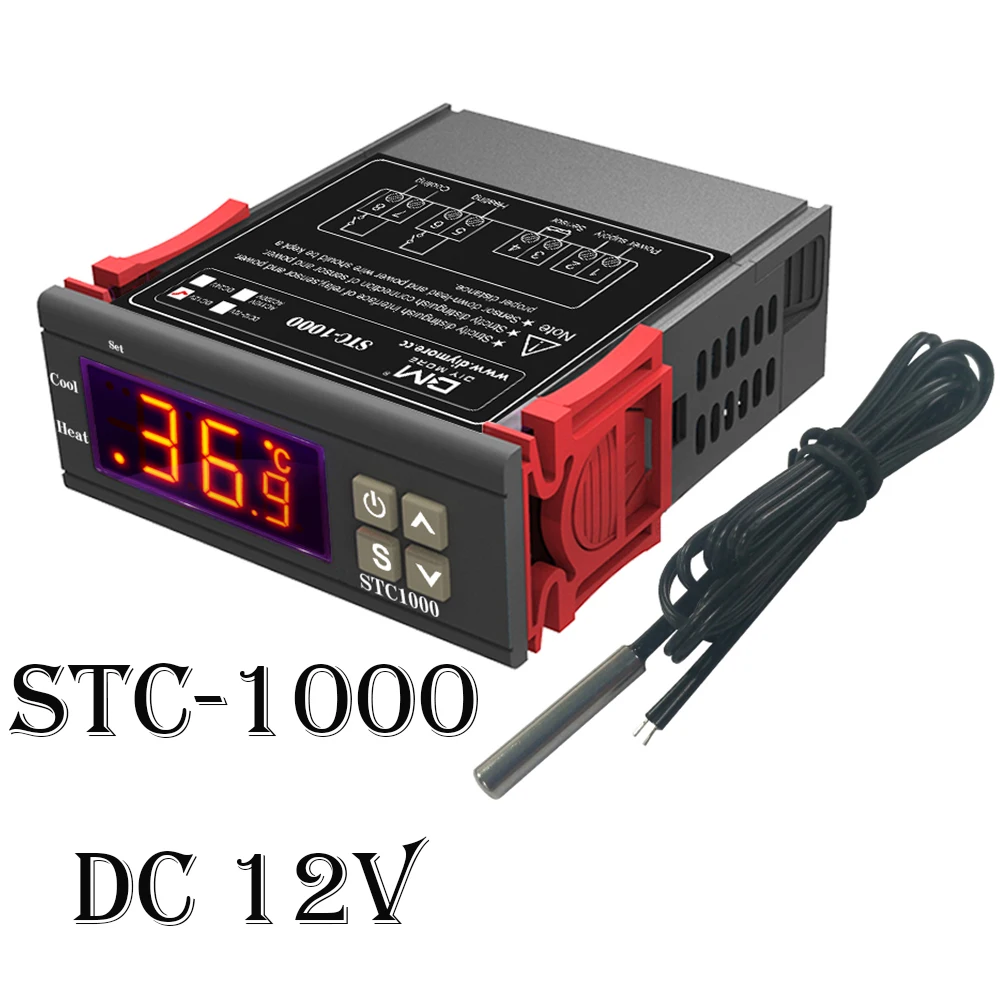 Цифровой регулятор температуры Термостат терморегулятор для инкубатора релейный светодиодный 10 А нагревательный охлаждающий STC-1000 12 В 24 В 220 В - Цвет: DC 12V
