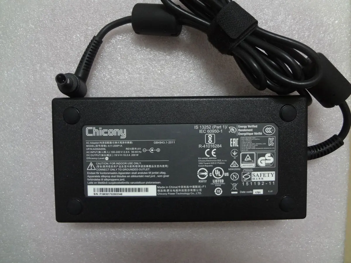 Chicony 19V 10.5A 200W 7.4mm Pin A11-200P1A AC Adapter for MSI GL73 9SDK-219 i7-9750H Gaming Laptop Original Charger | Компьютеры и