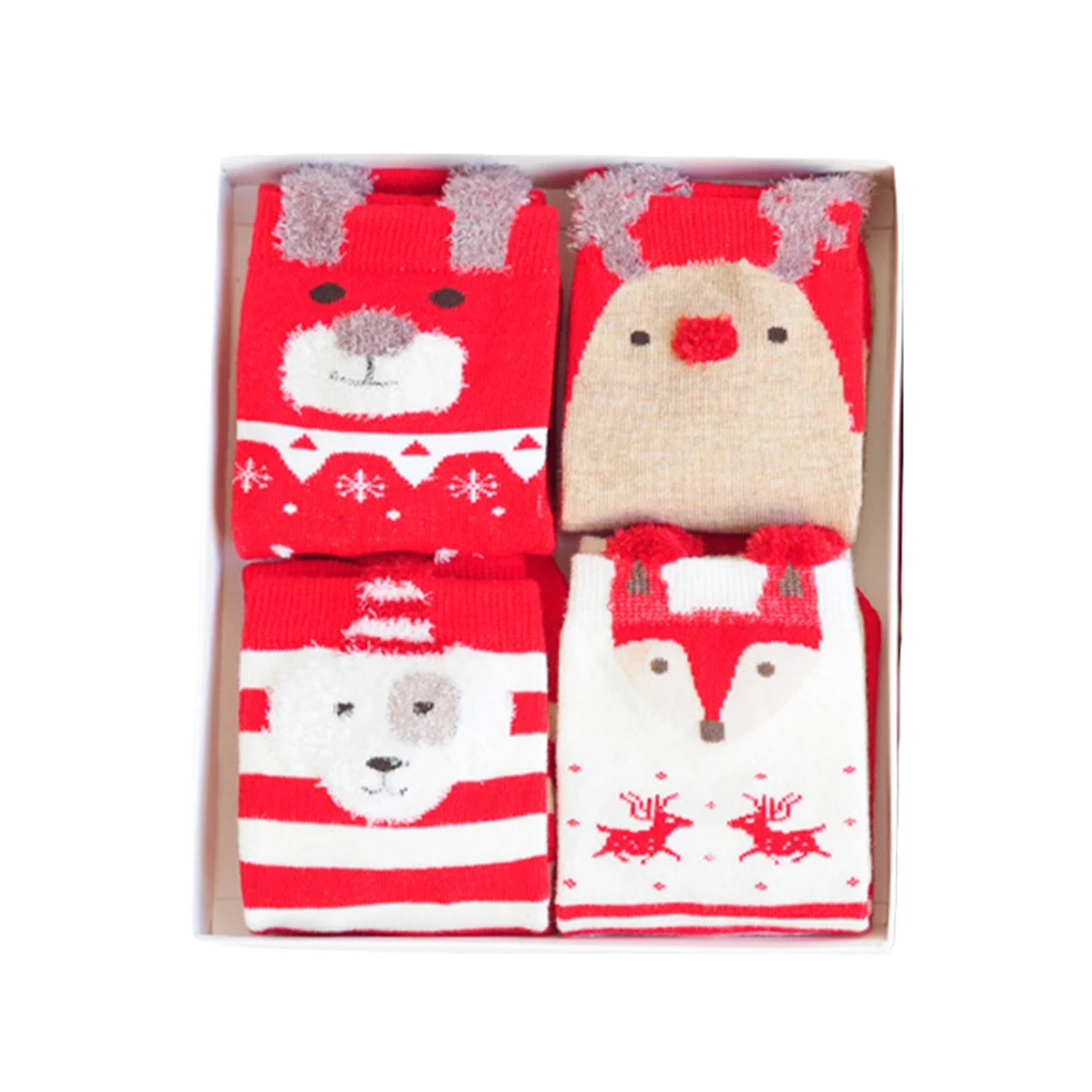 4 Pairs Cute Children Cartoon Printed Animal Socks Breathable Kids Mid Calf High Socks Christmas New Year Gift - Цвет: NO.2